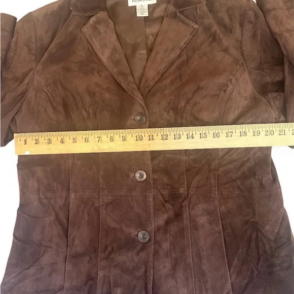 Chocolate Brown Suede Blazer XL Jacket Coat Preston York 3 Button Pocket Y2K Vtg - Picture 8 of 9